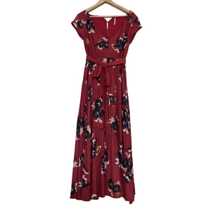 Free‎ People Burgundy Floral V-Neck Maxi Dress Size 0